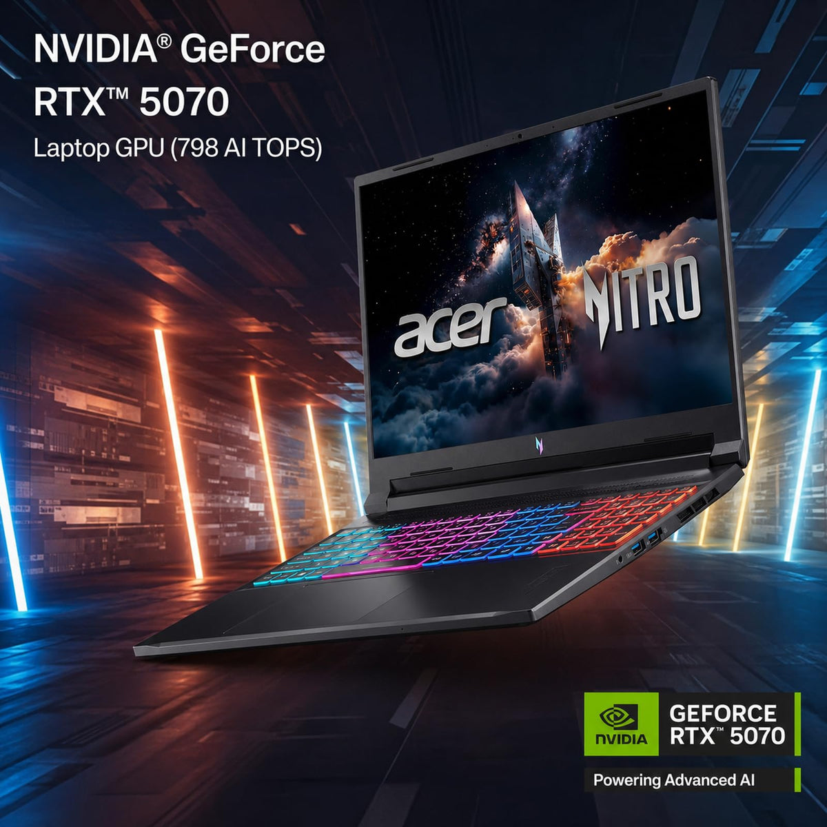Acer Nitro V16 Gaming Laptop, 16" WQXGA LED 180Hz (100% sRGB), AMD Ryzen 7 260, 32GB DDR5 2TB Gen4 SSD, GeForce RTX 5070 DLSS4, Backlit Keyboard, RJ 45, SD Card Slot, WiFi 6E, Win 11 with Accessory