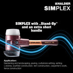 Halder Simplex Soft-Face Mallet 3027.282 – Medium-Hard "Stand-Up" Rubber Insert, Superplastic Insert, Cast Iron Housing, Extra Short Varnished Wooden Handle, 80mm, 6 lbs.