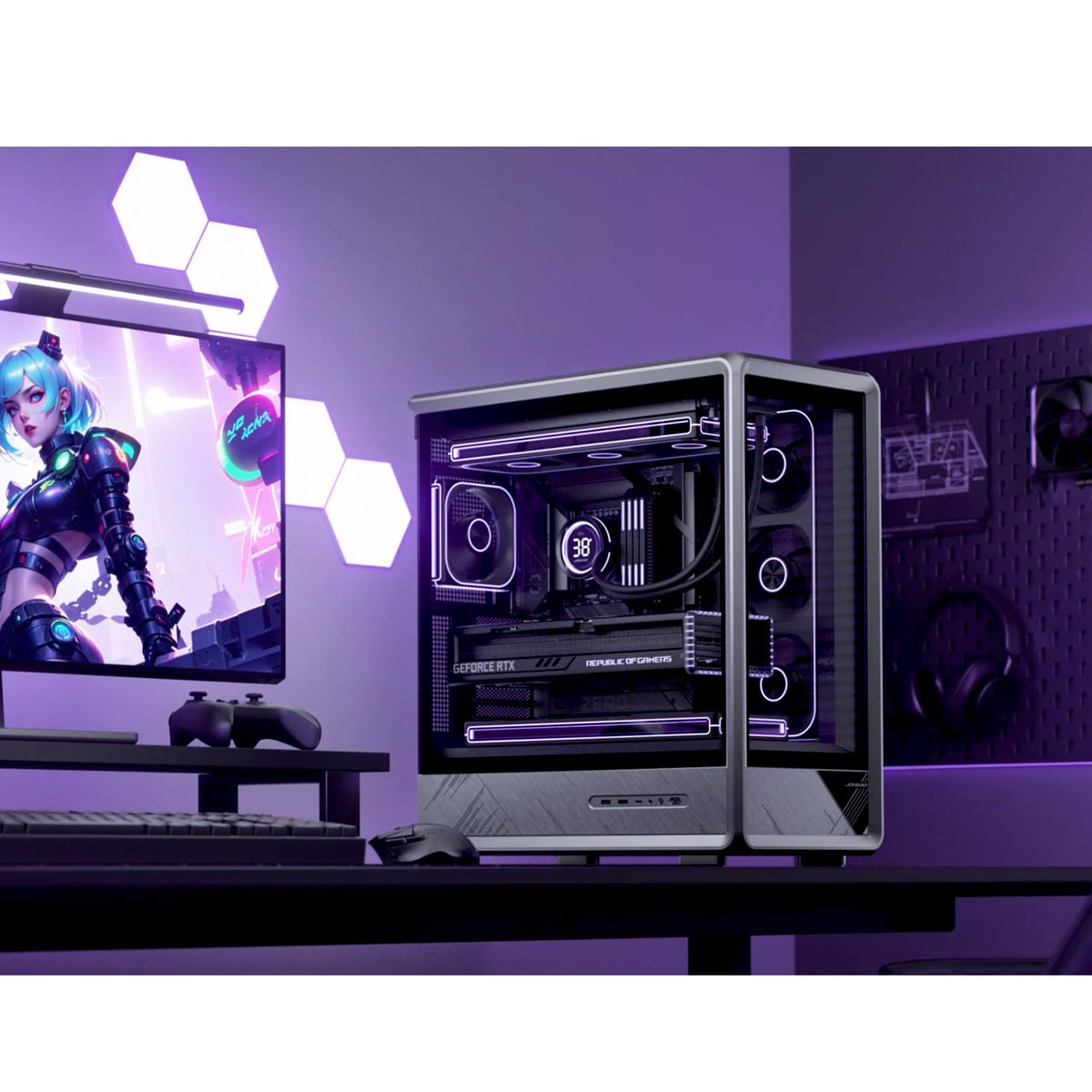 JONSBO D401 ATX Mid Tower PC Case, Frame Structure, Back-Connect MB,High Comp Gaming Dual Chamber Computer Case,GPU 439mm/PSU 200mm/AIO360x2, Desktop Display,Black