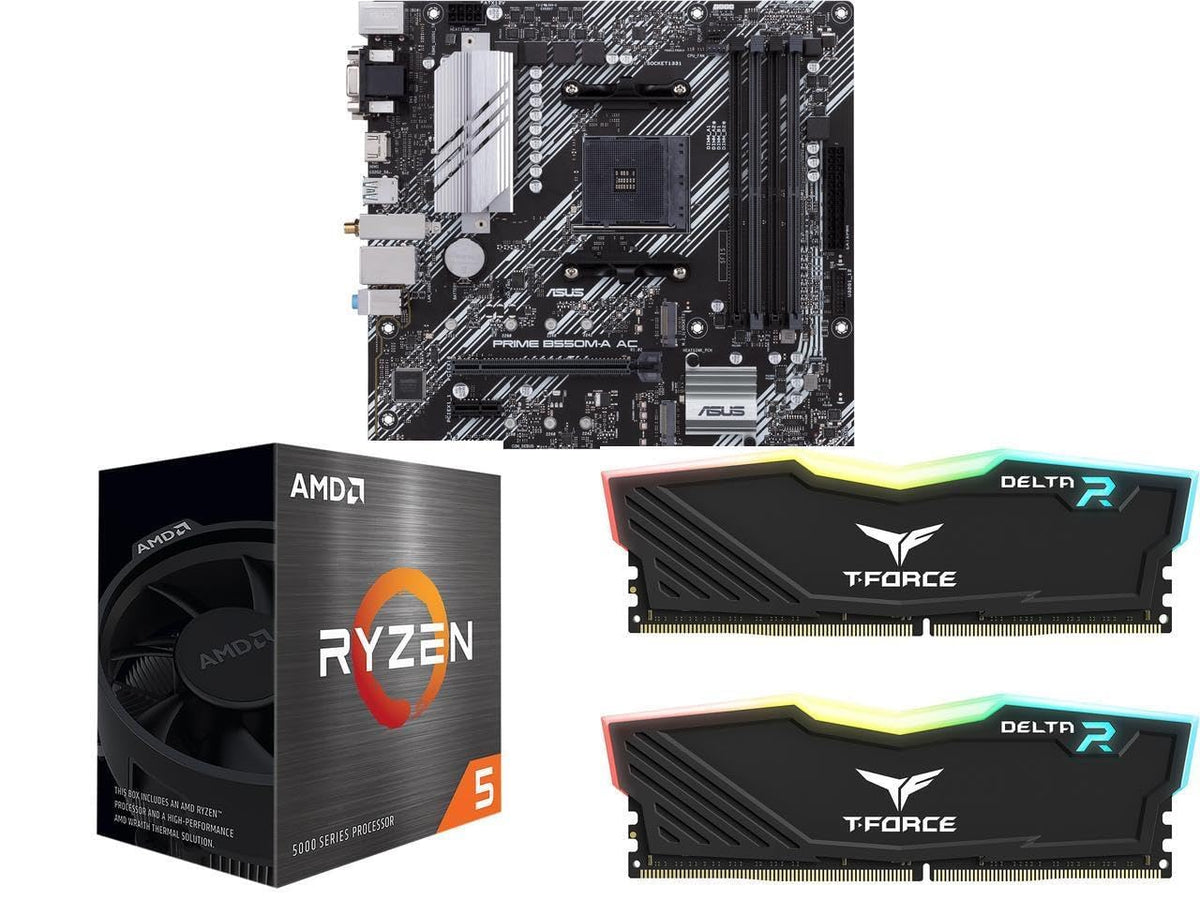 NEWEGG Motherboard CPU Memory Combo - B550-F ATX Motherboard Bundle with Ryzen 5 5500 6-Core 3.6 GHz CPU and 16GB (2 x 8GB) 288-Pin PC RAM DDR4 3200 Desktop Memory