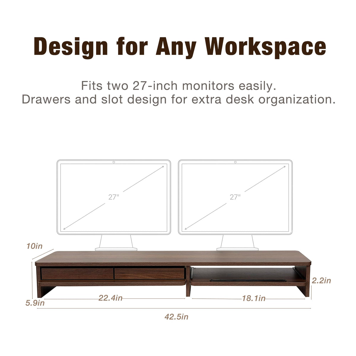 Dual Monitor Stand Riser, Desk Shelf, Desk Organizer with Drawers
