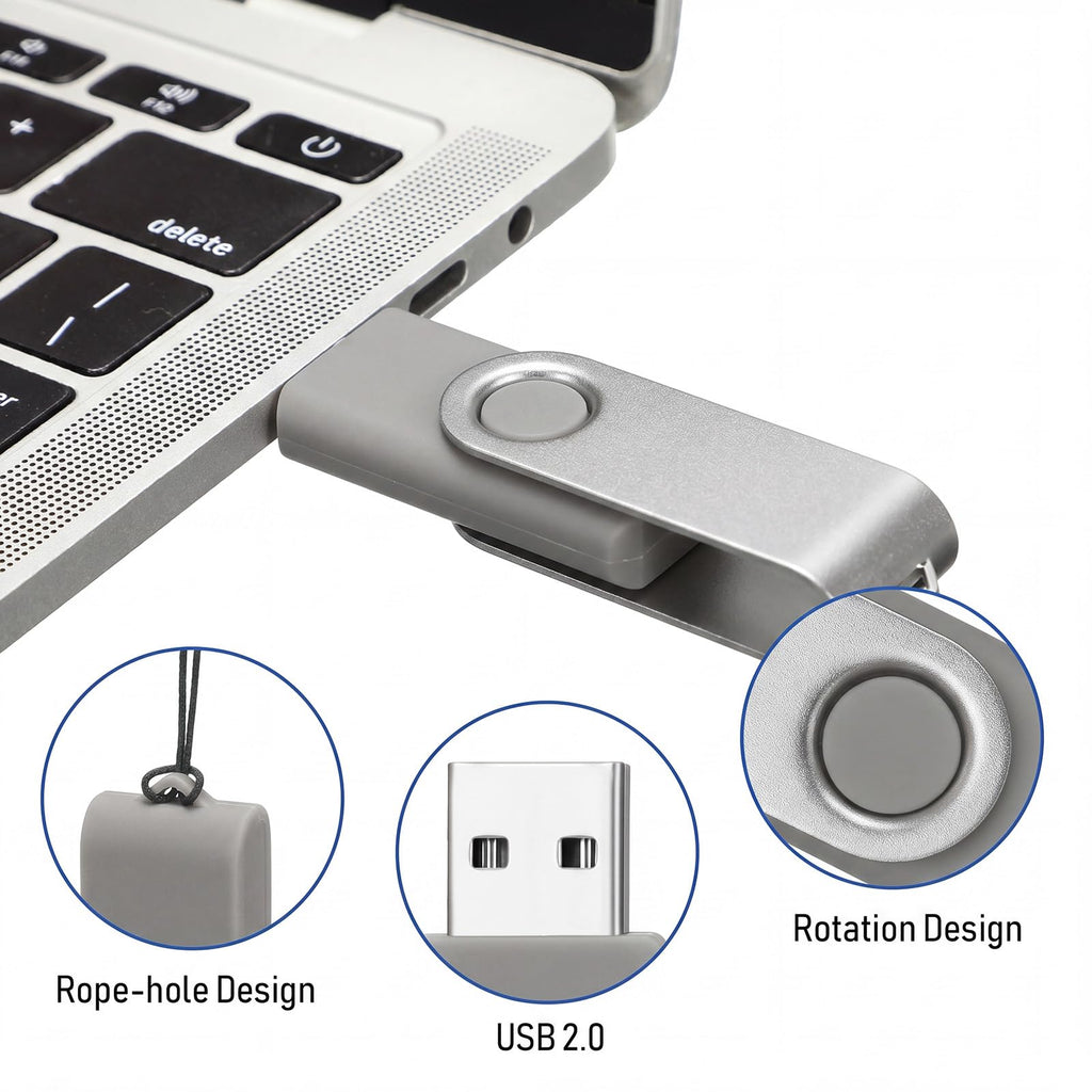 Kanayu 100 Pack 4gb USB 2.0 Flash Drives, Gray Swivel Thumb Drives