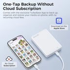 NEWQ 2TB External Hard Drive for iPhone, Portable Phone Drive with App to Backup Photos, Videos and Files, for iPhone 15/16/17/18 Series