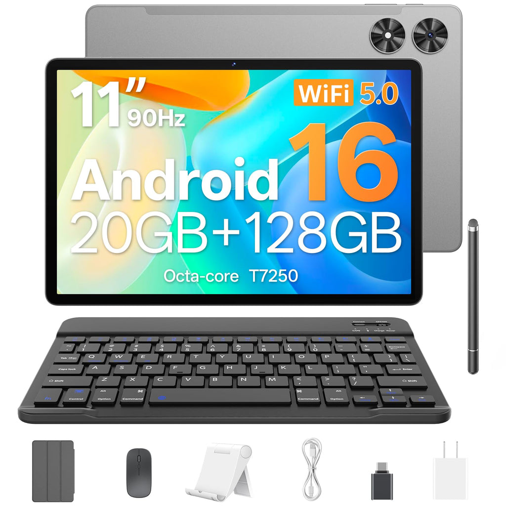 Android 16 Tablet 11 Inch, Octa-core 20GB RAM + 128GB ROM 1TB Expand, Gray