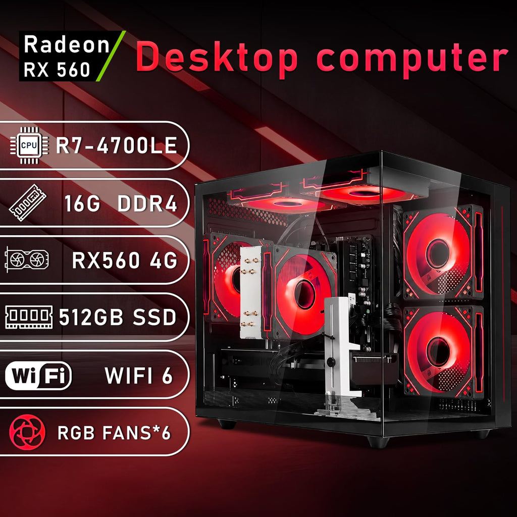suevery Pre Built Gaming PC Bundle AMD Ryzen7 Desktop Computer Black