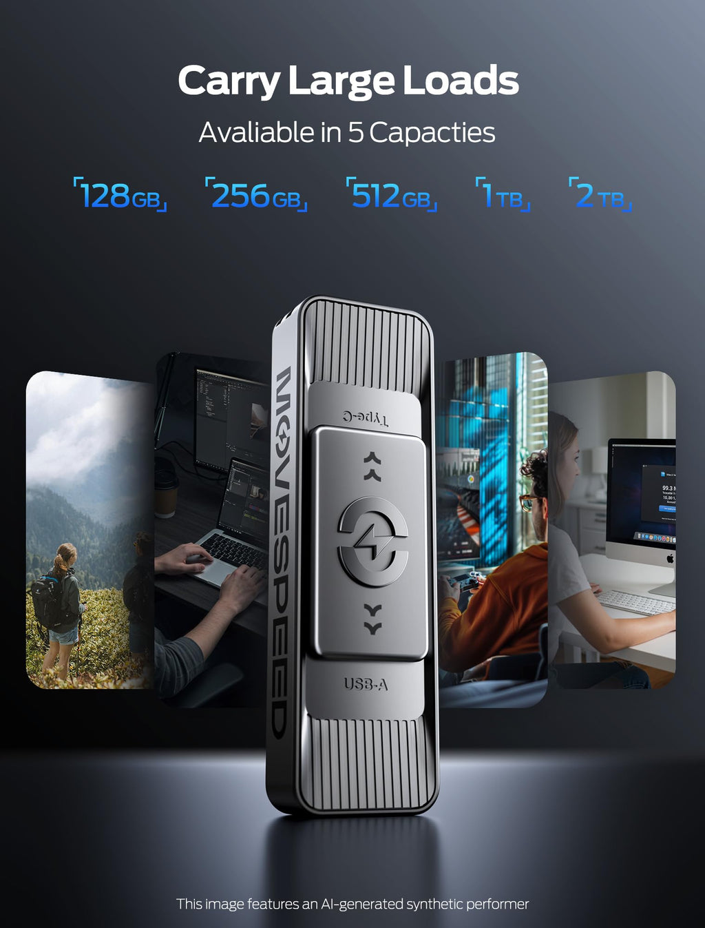 MOVE SPEED 1TB USB Drives, ThumbDrive with Dual Ports & Push-Pull Design — 560MB/s Read Speed, Type C + USB 3.2 Drive for iPhone 15/16/17/18Android/Mac