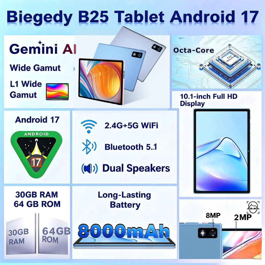 Android 17 Tablet with Keyboard, Octa-Core, Gemini AI+SI, 8000mAh Battery