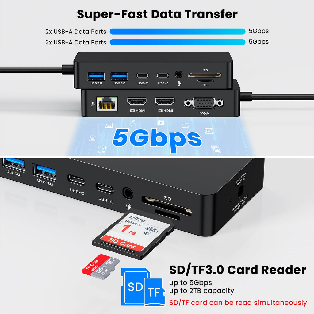 Surface Thunderbolt 4 Dock Triple Displays 4K HDMI*2+VGA, 12 in 1 Surface Pro Docking Station with 100W Power Adapter for MS Surface Pro 12/11/10/9/8/X/7+/7,Laptop 7/6/5/4/3,Laptop Go,Studio