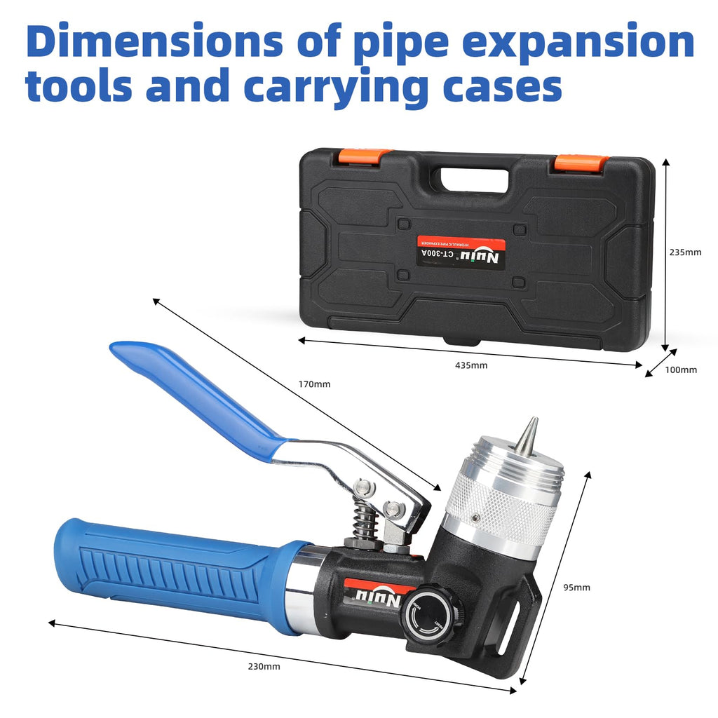 CT-300 A Hydraulic Tube Expander Compact Swaging Tool Kit with Tube Cutter, Deburring Tool and 11 Expander Heads for 3/8 to 1-1/8 Inches Copper Pipes HVAC Expander Tools (3/8“~1-1/8”)
