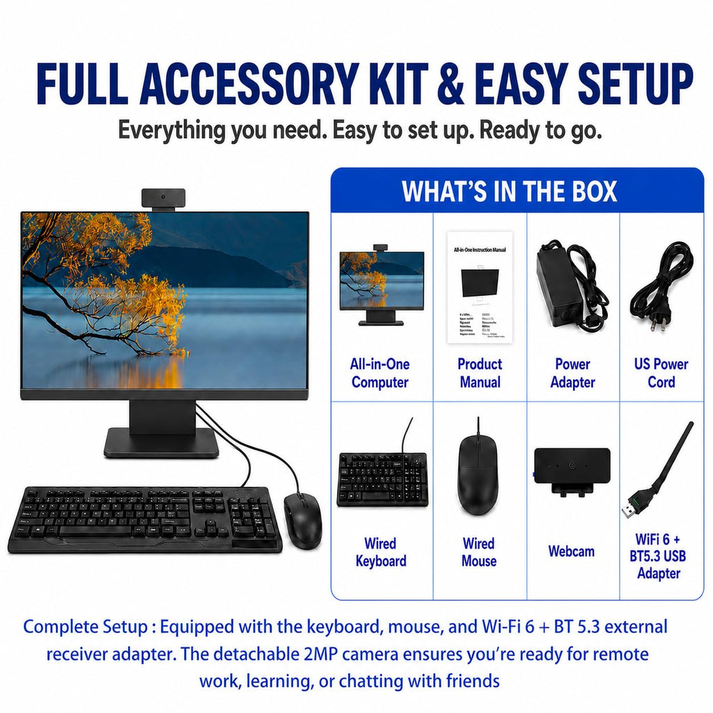 24" FHD All in One Desktop Computer, i5 CPU Up to 3.2 GHz,8GB RAM 256GB SSD