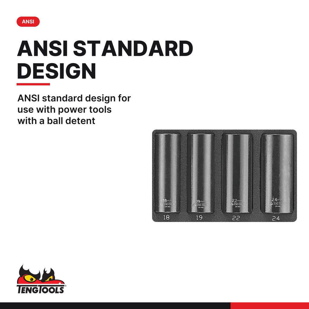 Teng Tools 1/2 Drive Impact Socket Set ANSI 21 Piece Metric - TED9121