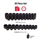 SUNEX TOOLS 2668, 1/2 Inch Drive Master Impact Socket Set, 39-Piece, SAE, 3/8" & 3325 3/8-Inch Drive SAE Master Impact Socket Set., Standard/Deep, 6-Point, Cr-Mo, 5/16-Inch