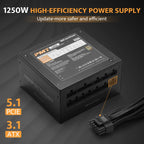 darkFlash PMT1250 Fully Modular Power Supply ATX 3.1& PCIe 5.1 Ready, 12VHPWR Cable Included, 100% Japanese 105°C Capacitors, 80 Plus Gold Gaming PSU, Compact 150mm Size, 5 Year Warranty(Black)