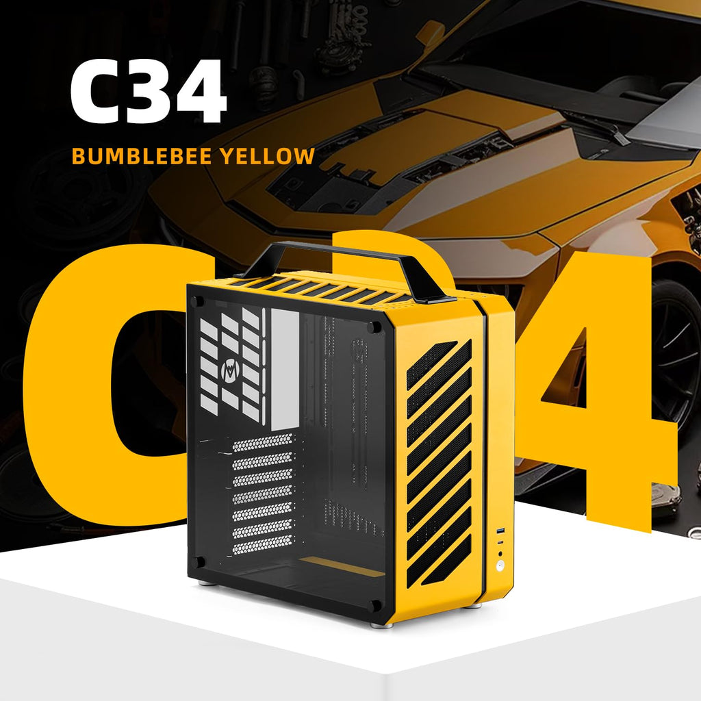 C34 Ultra-Compact ATX PC Case with Handle Yellow
