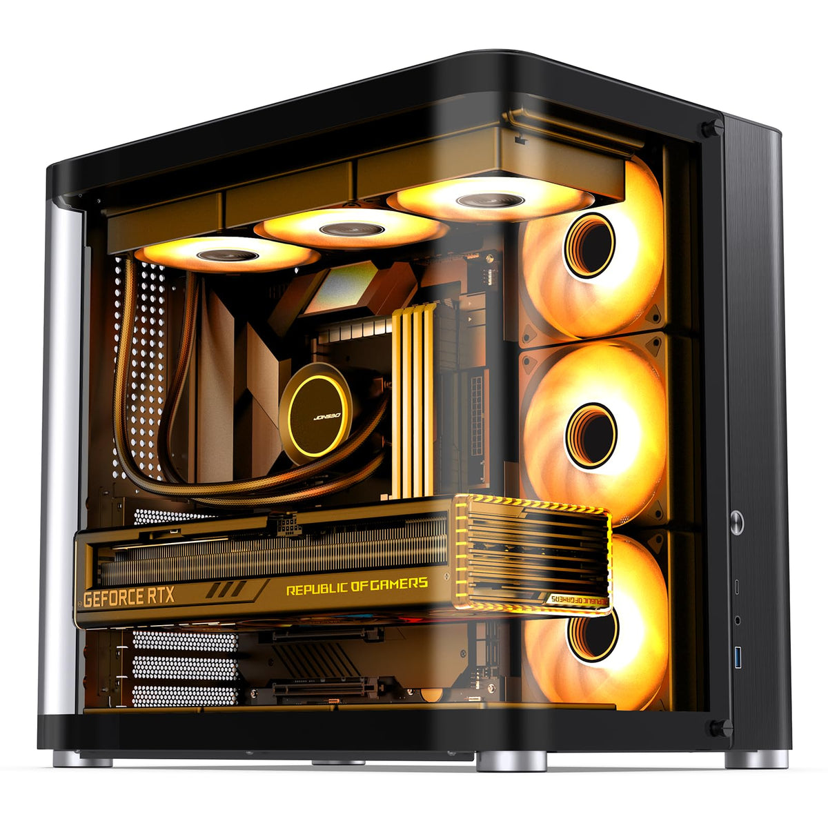 JONSBO TK-4 Black ATX PC Case,Separated Cabinet Mid Tower Computer Case,Bi-Bent Surround View Glass,Aluminum Alloy, Support Micro/ATX, SP Back-Connect(BTF) MB /460GPU/200PSU,Type-C Jack, Black
