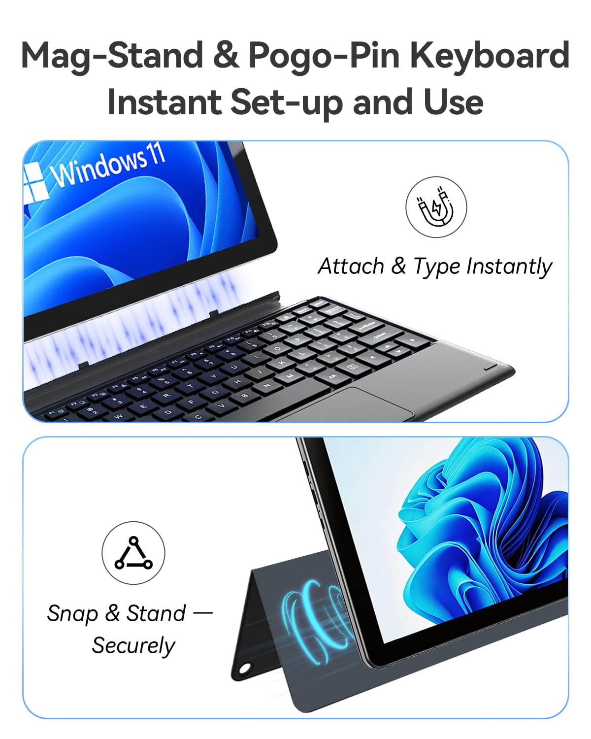 NewBook 10 10.1 inch 2-in-1 Laptop Tablet PC, Win 11 Compatible with Intel Pentium Gold 6500Y, 8GB RAM 256GB SSD, 1920x800 FHD Touchscreen, Micro HDMI/USB-C 3.2 with Magnetic Keyboard & Stand