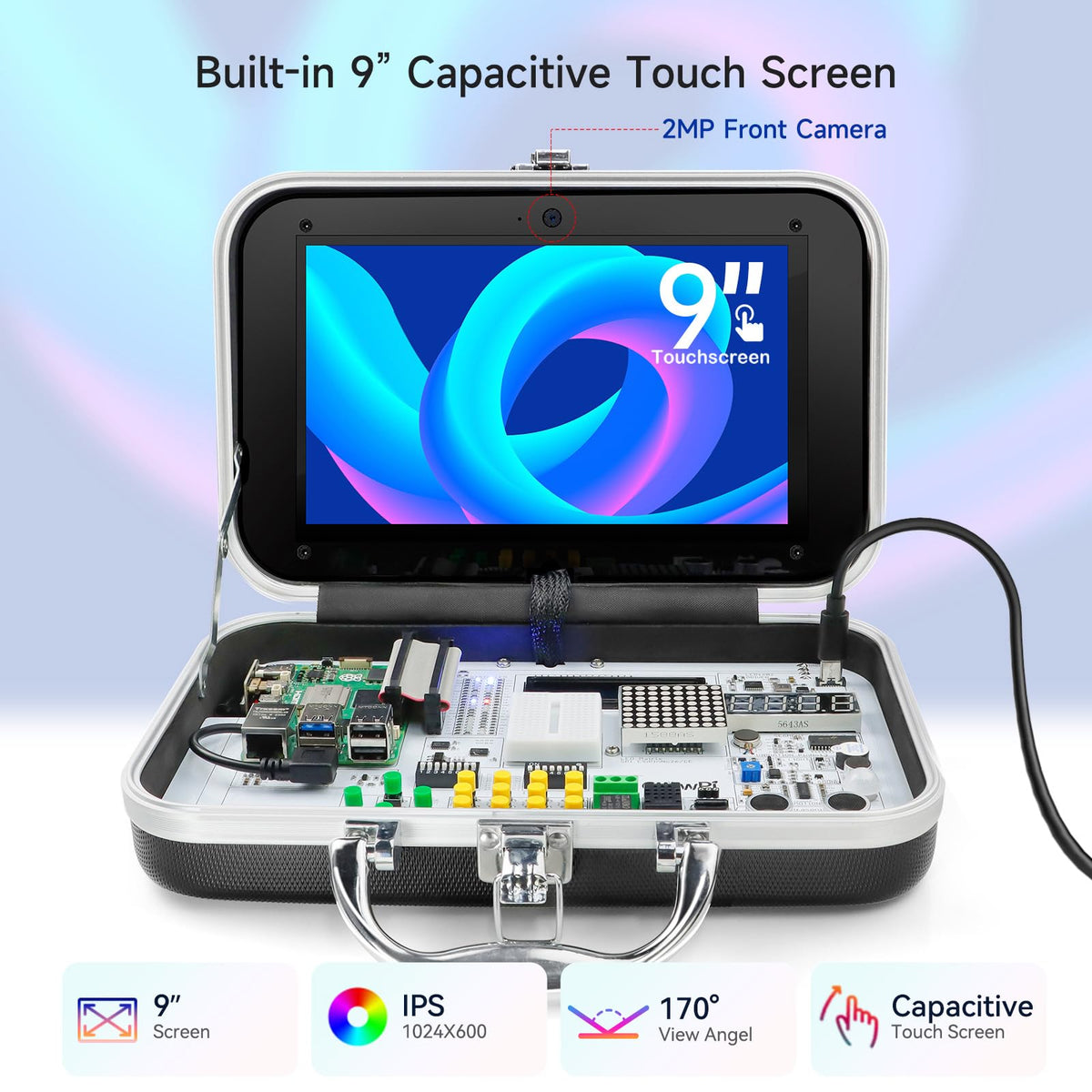 ELECROW for Raspberry Pi 5 8GB Kit, with Pi 5 8GB Single Board Computer, Crowpi Pi 5 Case Kit with 9inch Display, Compatible with Raspberry Pi 5 Learning Programming Kit with Sensors (8GB RAM)