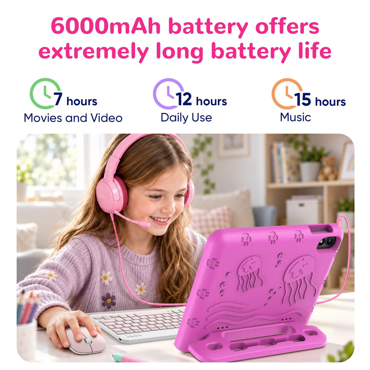 Kids Tablet 10.1" Android 16 Bundle: Keyboard, Mouse, Stylus, Headphones