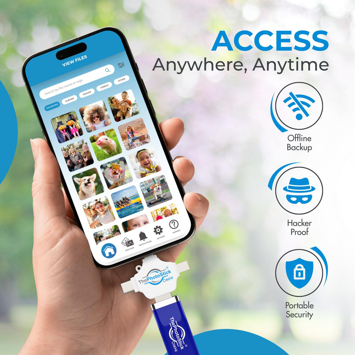 ThePhotoStick® Omni 256GB Photo Backup for iPhone, Android and Computers