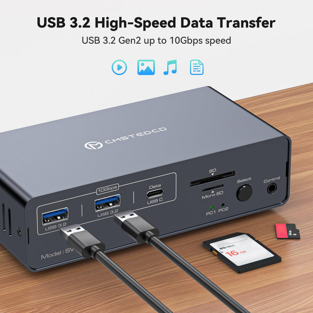 USB C KVM Switch 2 Monitors 2 Computers HDMI 4K60Hz EDID KVM Docking Station for 1 Laptop 1 Desktop Share Dual Monitor 13 in 1 Dock