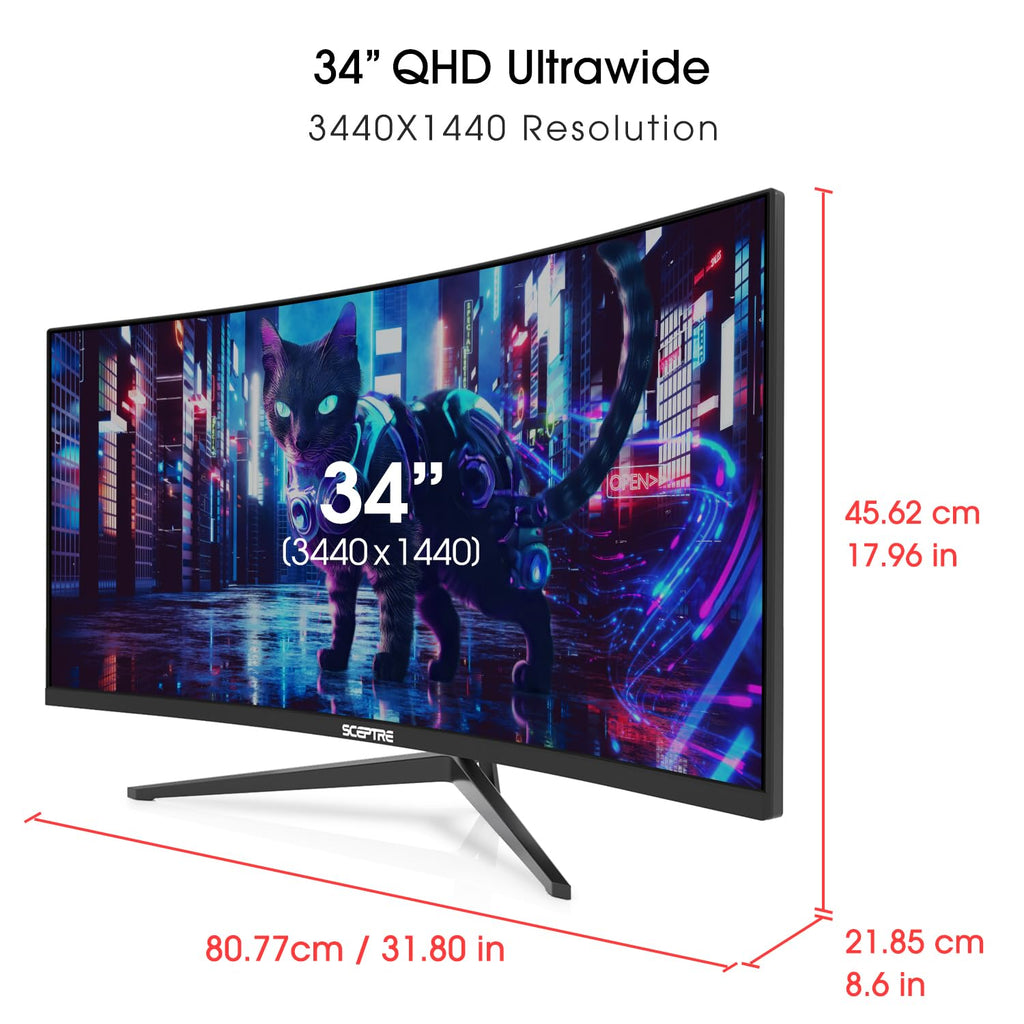 Sceptre 34-inch Curved ultrawide WQHD Monitor (3440 × 1440), R1500, up to 180Hz/165Hz, DisplayPort x2, 99% sRGB, 1ms, Built-in Speakers, Machine Black, 2025 (C345B-QUT168)