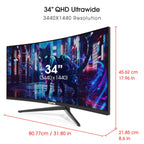 Sceptre 34-inch Curved ultrawide WQHD Monitor (3440 × 1440), R1500, up to 180Hz/165Hz, DisplayPort x2, 99% sRGB, 1ms, Built-in Speakers, Machine Black, 2025 (C345B-QUT168)