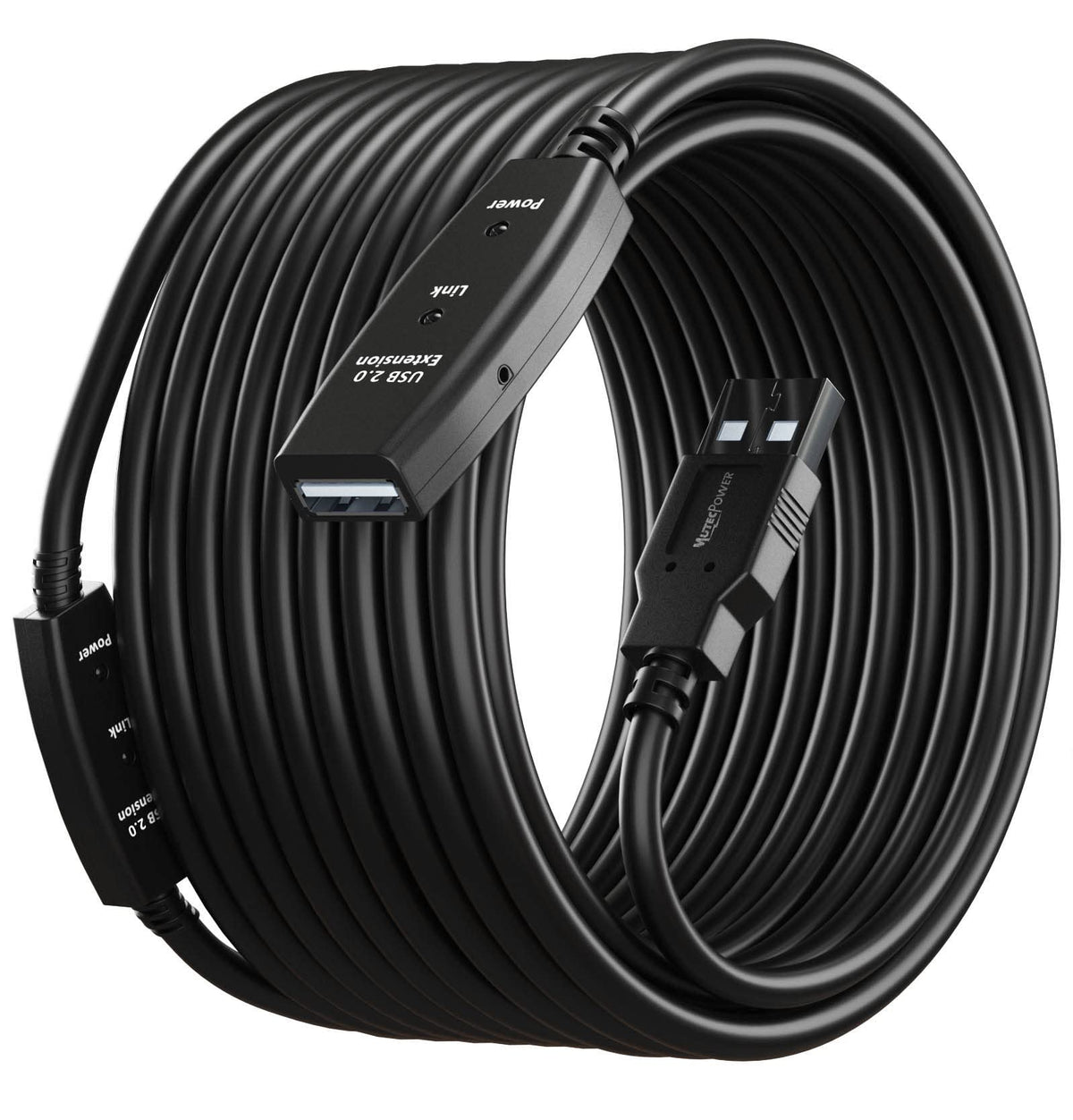 MutecPower 100 Feet Active USB Extension Cable 3.0 Male to Female with 3 Extension chipsets Signal Booster - Repeater Cord 30 Meters / 100 Feet (AC Power Supply Included)