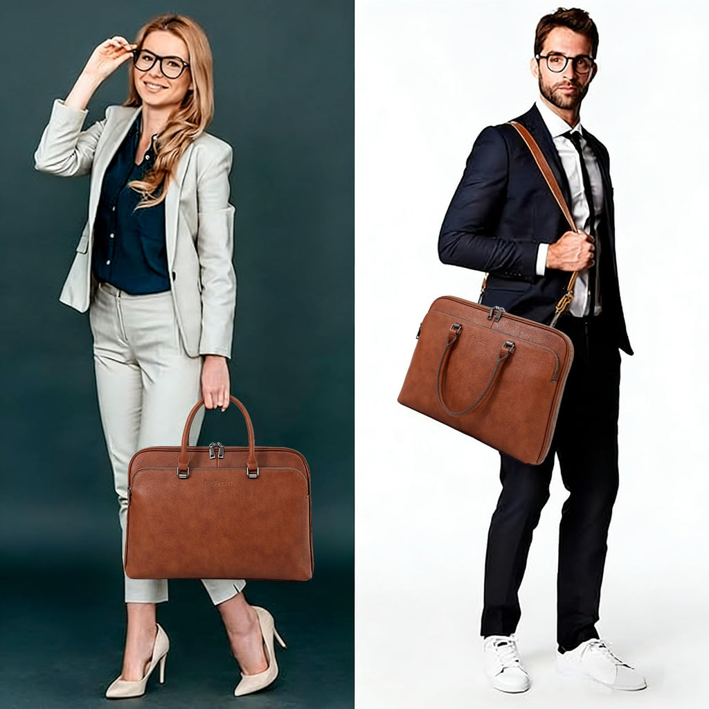 Blofinche Laptop Messenger shoulder bag: Genuine Leather work Briefcase 13.3 15.6 inch designer Satchel handbag