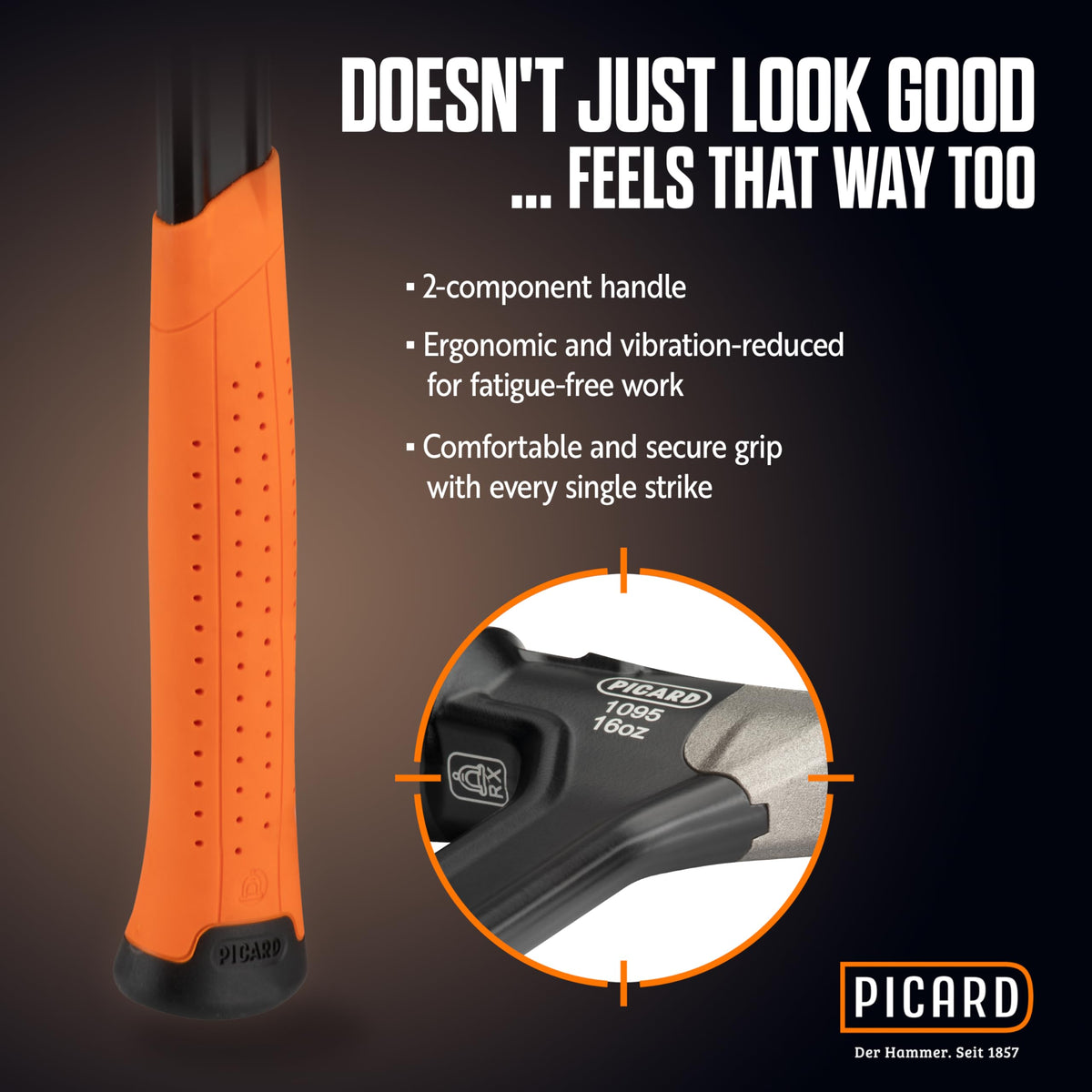 PICARD AluTec Framing Hammer 780g – Hybrid Aluminum & Forged Steel Head, Smooth Face, Low Vibration Ergonomic Grip, German-Made Premium Carpenter Tool – 0109500-16