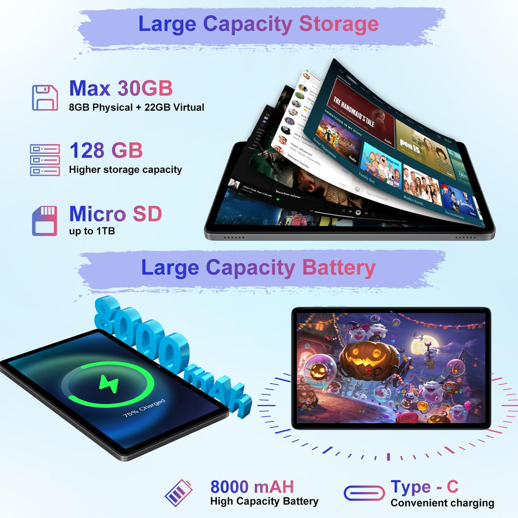 2026 Tablet 10.1 Inch Android 15 Tablets with Keyboard Gemini AI 30GB+128GB