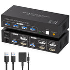 USB C KVM Switch Docking Station for 2 Montors 2 Laptops or MacBook with Displaylink,14-in-1 Thunderbolt Docking Station Support Extended/Copy Mode with 4K@60Hz HDMI and Displayport Dual Display Out