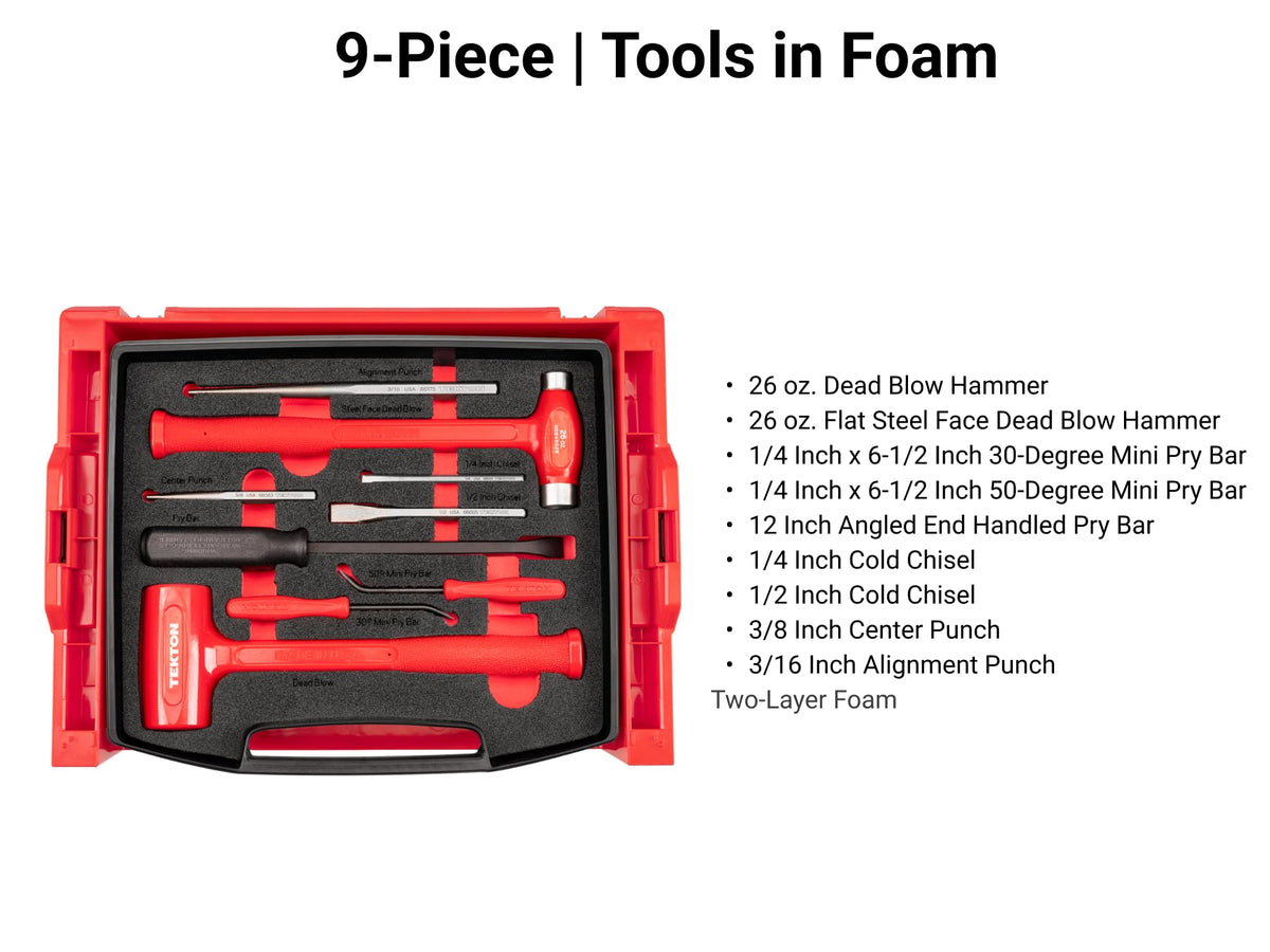 TEKTON Hammers, Pry Bars, Punches, and Chisels Set, 9-Piece | OLB94701