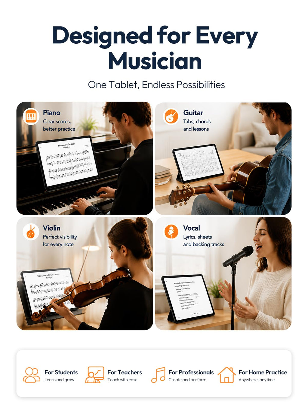 15.6 Inch Android 16 Tablet, FHD IPS Sheet Music Display for Musicians
