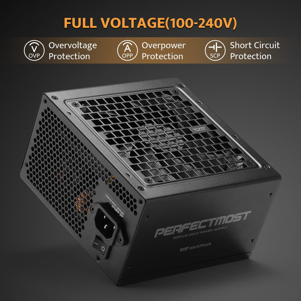 darkFlash PMT1250 Fully Modular Power Supply ATX 3.1& PCIe 5.1 Ready, 12VHPWR Cable Included, 100% Japanese 105°C Capacitors, 80 Plus Gold Gaming PSU, Compact 150mm Size, 5 Year Warranty(Black)