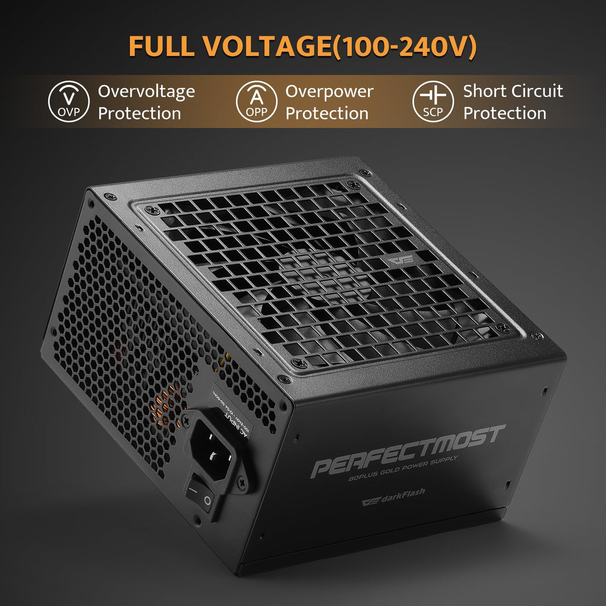 darkFlash PMT1250 Fully Modular Power Supply ATX 3.1& PCIe 5.1 Ready, 12VHPWR Cable Included, 100% Japanese 105°C Capacitors, 80 Plus Gold Gaming PSU, Compact 150mm Size, 5 Year Warranty(Black)