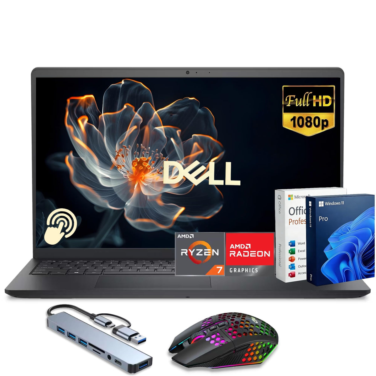 Dell 15.6" FHD Touchscreen Laptop, AMD Ryzen 7 7730U, 32GB RAM, 1TB SSD