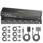 KVM Switch 3 Monitors 5 Computers HDMI + DisplayPort, 8K@30Hz/4k@144Hz Three Monitor KVM Switcher, Triple Monitor KVM for 5 PC, Widely Used in Education, Scientific Research, and AI Office