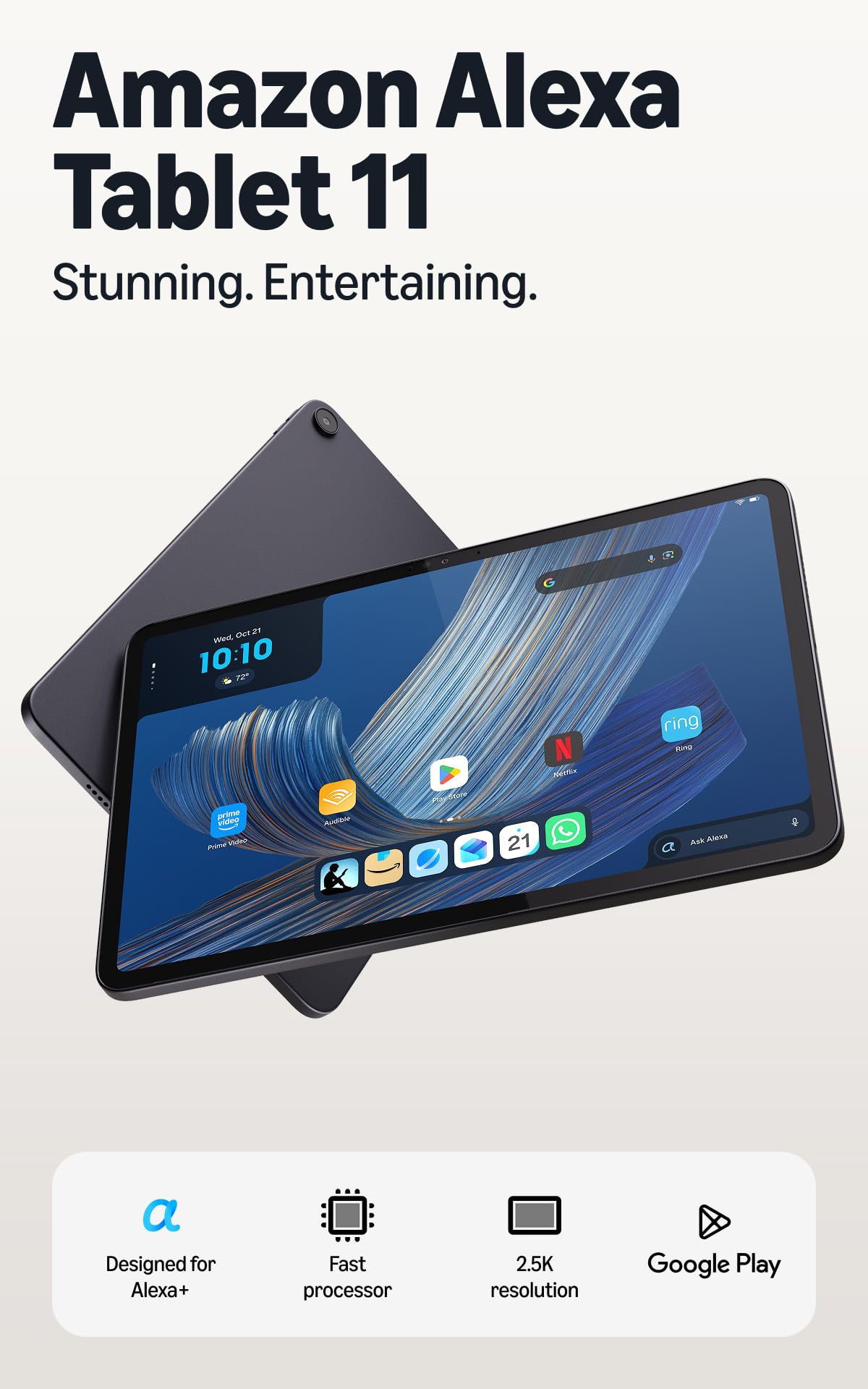 Amazon Alexa Tablet 11 (all-new), 8GB RAM, 64GB, 11″ stunning 2.5K display, All-day battery, With Google Play, Designed for Alexa+, Matcha