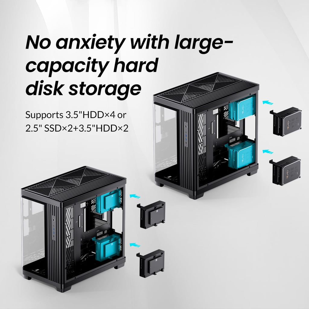 JONSBO TK-4 Black ATX PC Case,Separated Cabinet Mid Tower Computer Case,Bi-Bent Surround View Glass,Aluminum Alloy, Support Micro/ATX, SP Back-Connect(BTF) MB /460GPU/200PSU,Type-C Jack, Black