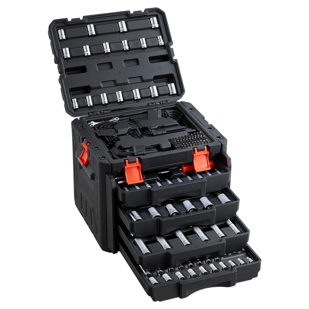 VEVOR Mechanics Tool Set, 308-Piece Mechanic Tool Kit, 1/4 in, 3/8 in, and 1/2 in Drive, SAE and Metric Socket Set, Wrenches, Screwdriver Bits, Accessories, and Storage Case, for Automotive Repair