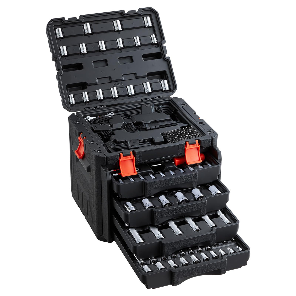VEVOR Mechanics Tool Set, 308-Piece Mechanic Tool Kit, 1/4 in, 3/8 in, and 1/2 in Drive, SAE and Metric Socket Set, Wrenches, Screwdriver Bits, Accessories, and Storage Case, for Automotive Repair