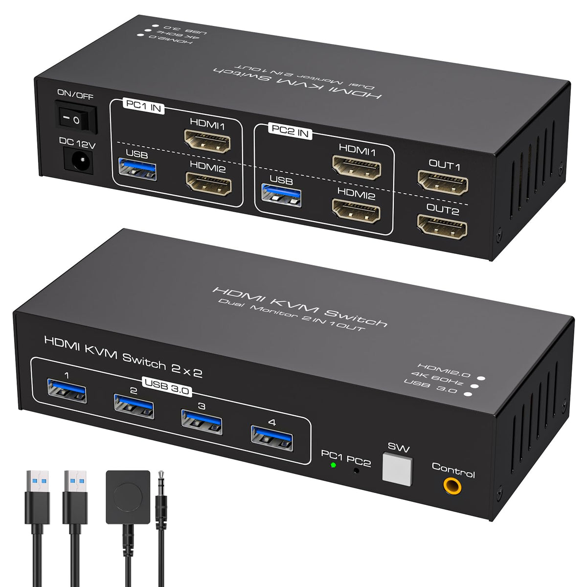 USB C KVM Switch 2 Monitors 2 Computers HDMI 4K60Hz EDID KVM Docking Station for 1 Laptop 1 Desktop Share Dual Monitor 13 in 1 Dock
