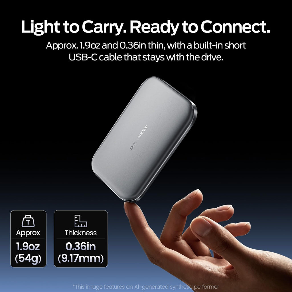 MOVE SPEED 512GB SSD External Hard Drive USB 3.2 Gen 2x2 Up to 2000MB/s Magnetic External SSD with Type C Cable for ProRes 4K Video iPhone 18/17/16/15, Android Phone, Windows, Mac