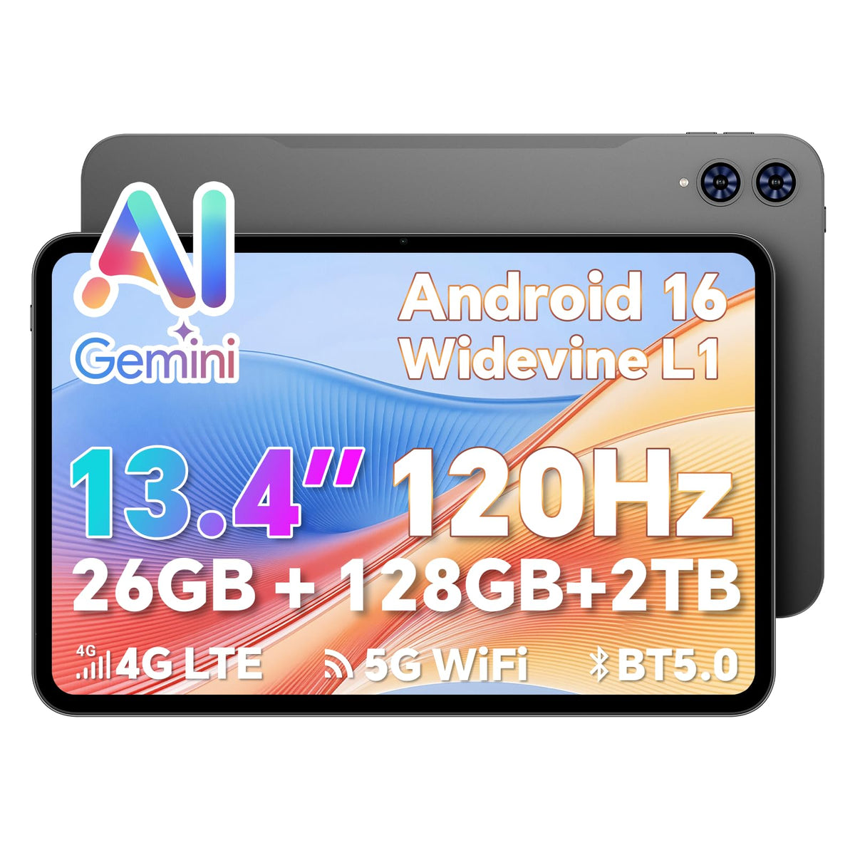 TECLAST 13 inch Android 16 Tablet 20GB RAM 128GB 120Hz Gaming Tablet 4G LTE