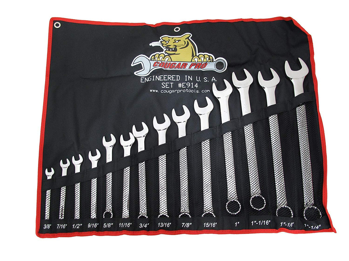 Cougar Pro E914 SAE Full Polish Combination Wrench Set, 3/8" to 1-1/4" (14-Piece)