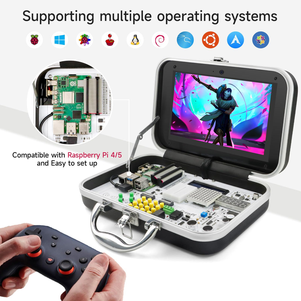 ELECROW for Raspberry Pi 5 8GB Kit, with Pi 5 8GB Single Board Computer, Crowpi Pi 5 Case Kit with 9inch Display, Compatible with Raspberry Pi 5 Learning Programming Kit with Sensors (8GB RAM)