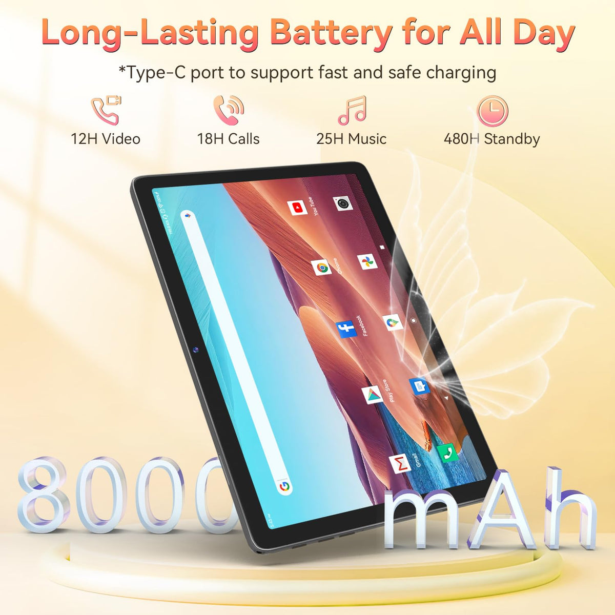 10.1 Inch Android 16 Tablet with Keyboard 30GB+256GB, 5G WiFi, 2026 New Tab