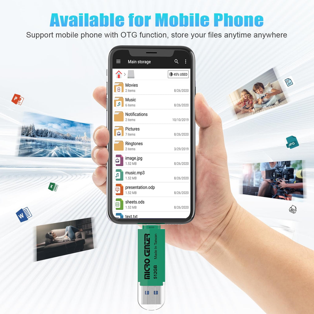 Micro Center Super Speed 2-in-1 512GB Dual Drive Type C & Type A OTG up to 150MB/s USB 3.0 Flash Drives Thumb Drive Memory Storage for Android Smartphone Computers MacBook Tablets PC