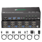 KVM Switch 3 Monitors 5 Computers HDMI + DisplayPort, 8K@30Hz/4k@144Hz Three Monitor KVM Switcher, Triple Monitor KVM for 5 PC, Widely Used in Education, Scientific Research, and AI Office