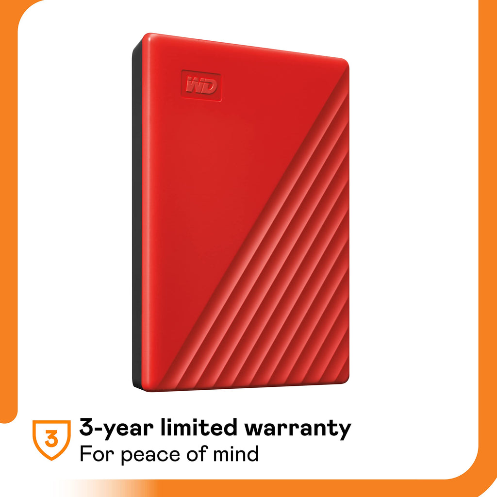 WD 1TB My Passport, Portable External Hard Drive, Red, backup software with defense against ransomware, and password protection, USB 3.1/USB 3.0 compatible - WDBYVG0010BRD-WESN